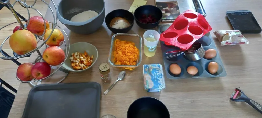 Ingrédients pour faire les petits gâteaux
citrouille-cranberry