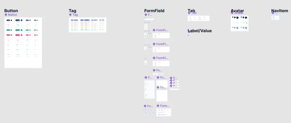 Composants Figma de Léa English via Start UI : Button, Tag, FormField, Tab, Avatar et NavItem.