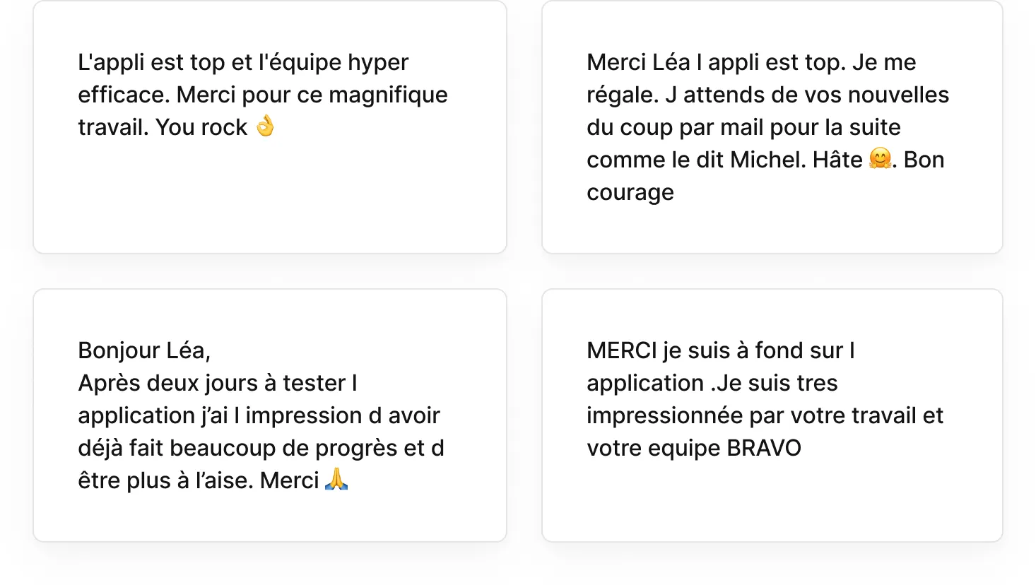 Quatre témoignages positifs d'utilisateurs suite au lancement de l'application Léa English.