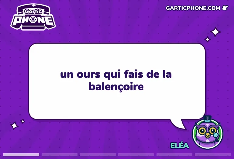 Capture GarticPhone avec l'indice d'Eléa : "un ours qui fait de la balançoire"