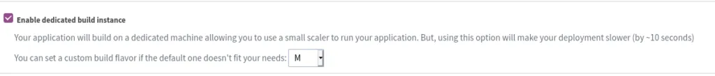 Menu d'activation du build d'une instance dédiée de son application Sylius chez Clever Cloud