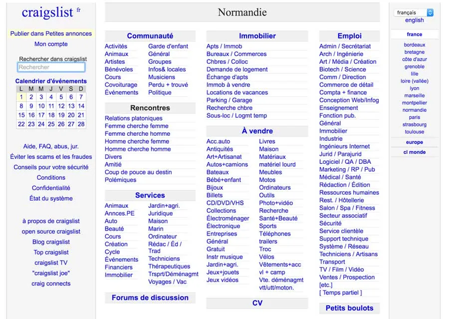 Aperçu du site Craigslist