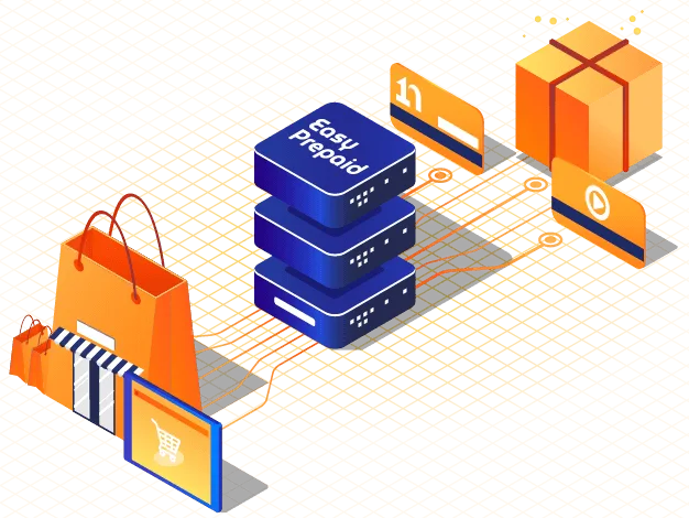 Illustration isométrique de la plateforme EasyPrepaid