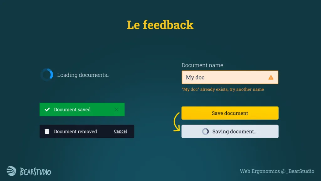 Exemple d'action possible pour rendre compte du status des actions faites par l'utilisateur