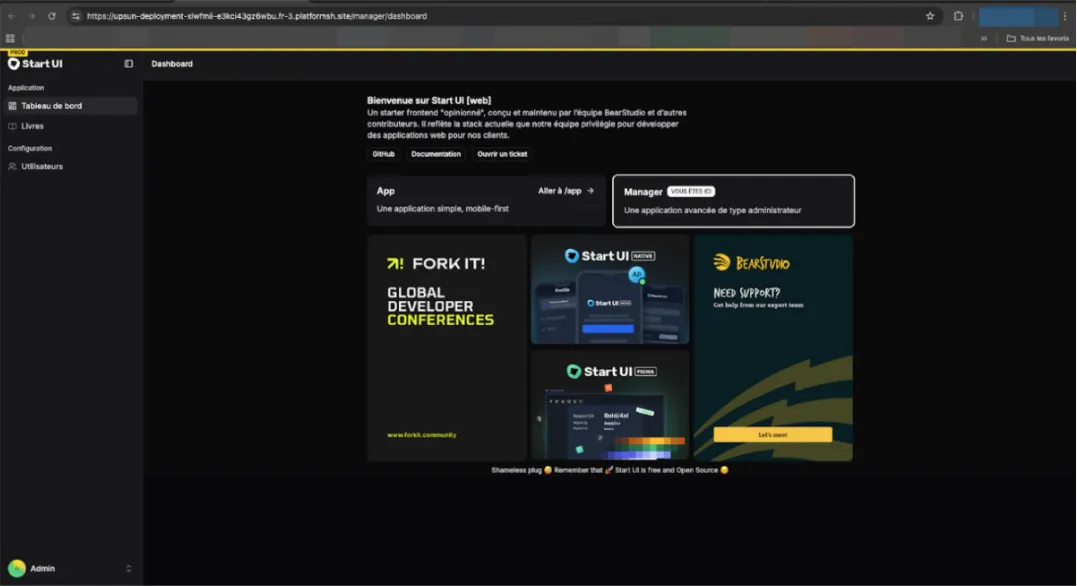 Tableau de bord du Start UI déployé