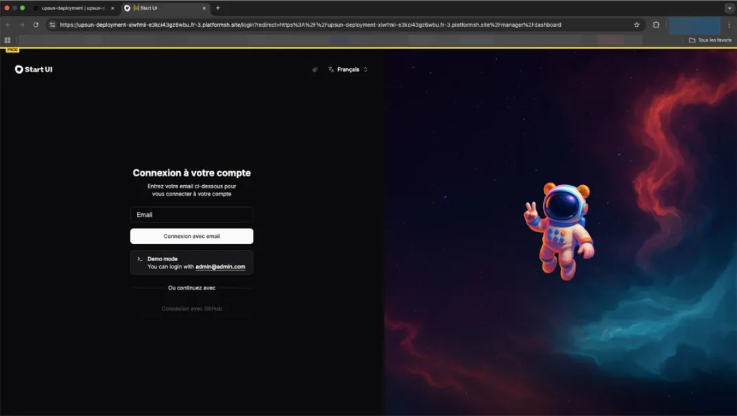 Deployed Start UI login page