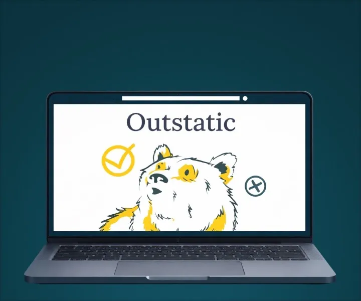 Illustration of a laptop displaying the Outstatic logo with a bear mascot