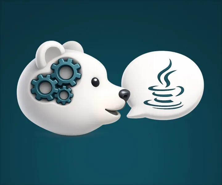 Illustration d'un ours blanc avec des engrenages et le logo Java
