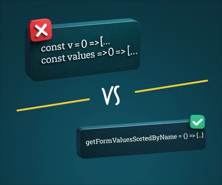 Comparaison entre du mauvais code avec des noms de variables génériques et du bon code avec des noms explicites