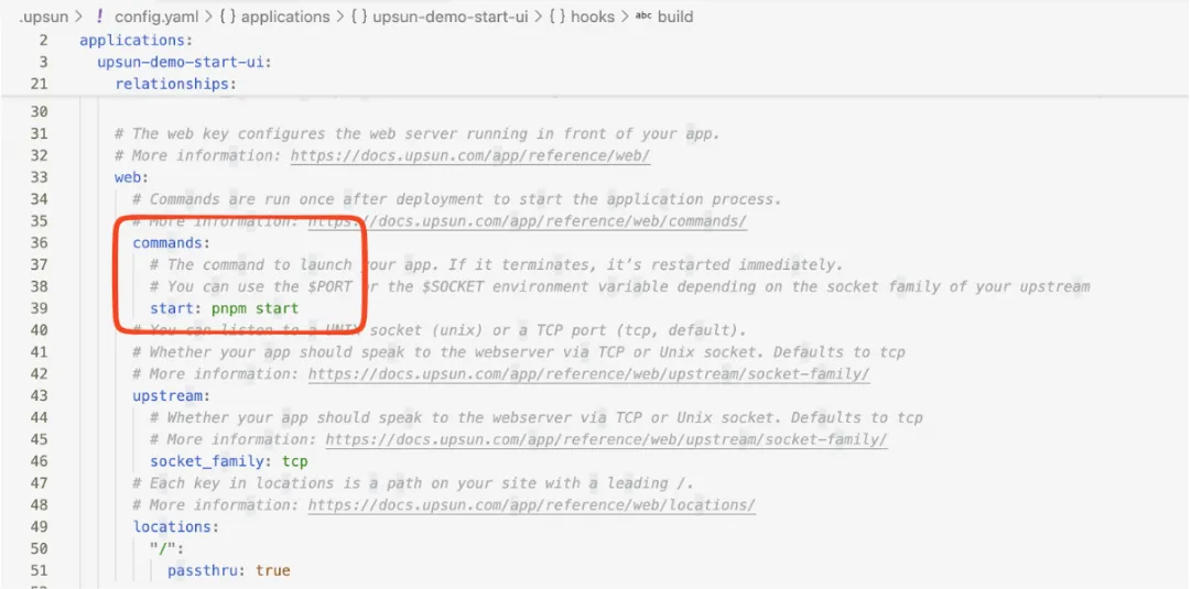 Configuration file - Modify the project launch command.