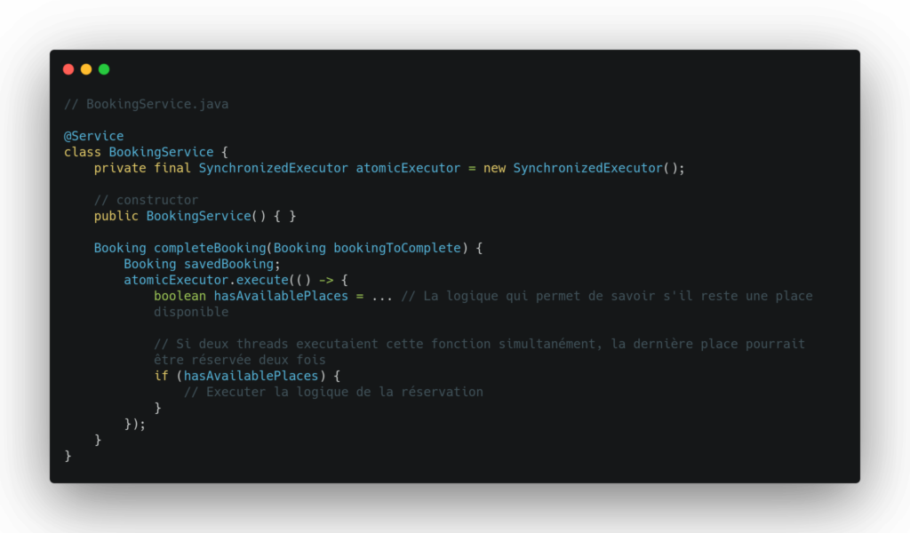Exemple de code d'une fonction Java atomique