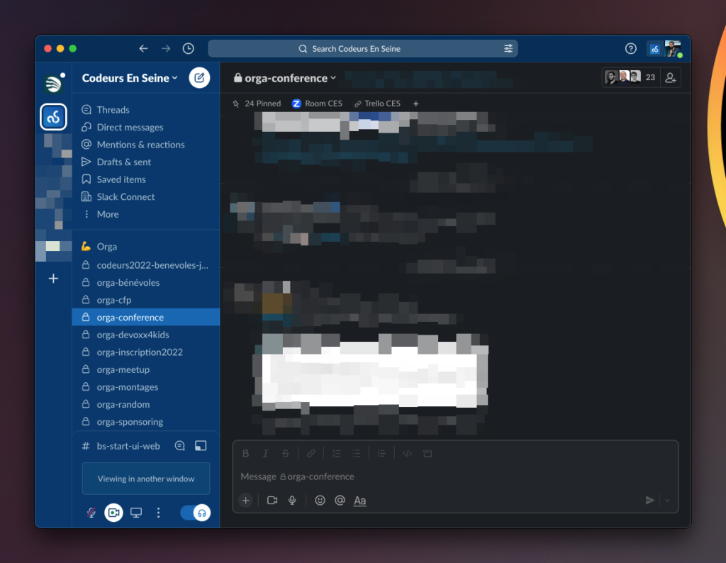 Capture d'écran du Slack de Codeurs en Seine