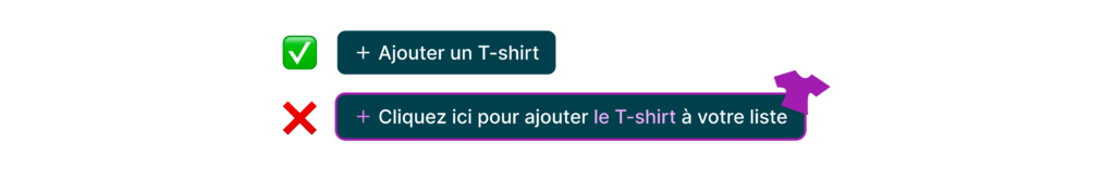 À gauche, un bouton clair : "Ajouter un t-shirt"
À droite, un bouton confus : "Cliquez ici pour ajouter un t-shirt à votre liste"